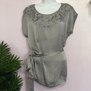 ADiva Belted Blouse w/floral detail.